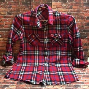 ❤️ Soft Red Plaid Flannel Button-Up Shirt S EUC